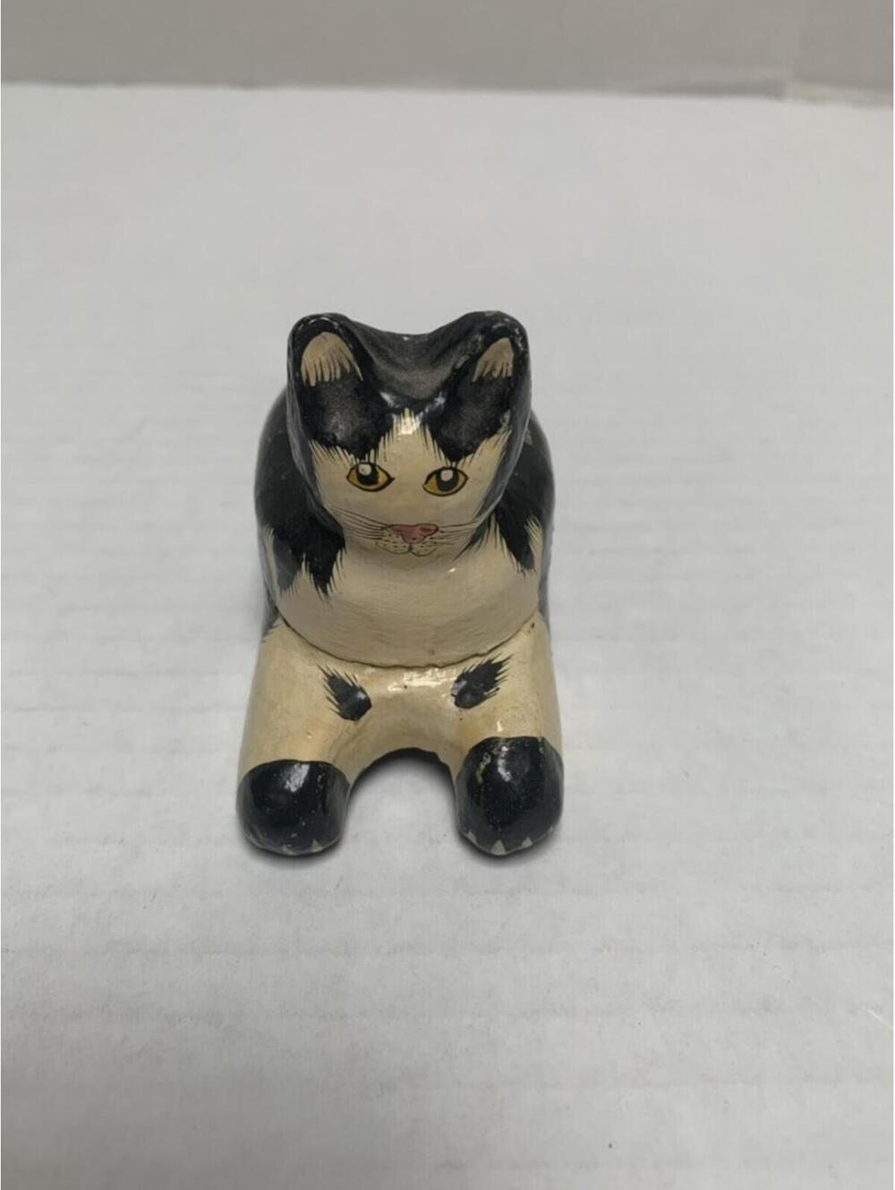 Cat Trinket Box Paper Mache Made in India Folk Art